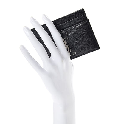 Saint Laurent Grain De Poudre Matelasse Chevron Monogram Credit Card Case Black 2 of 12