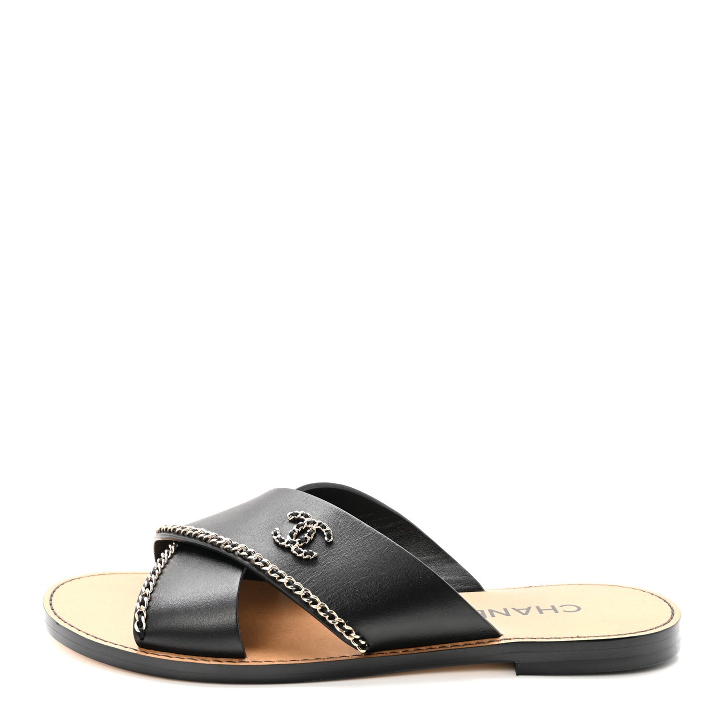 Calfskin Quilted Chain CC Mules 39 Black