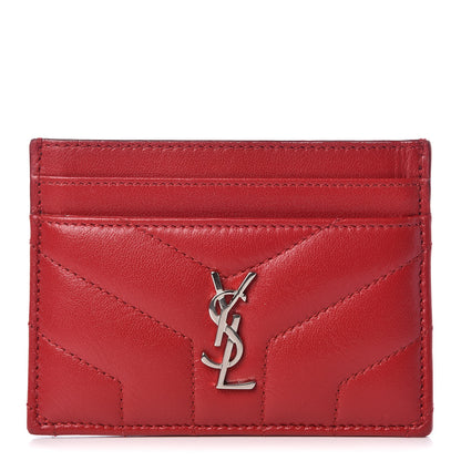 Saint Laurent Calfskin Y Quilted Monogram LouLou Credit Card Case Red 1 of 10