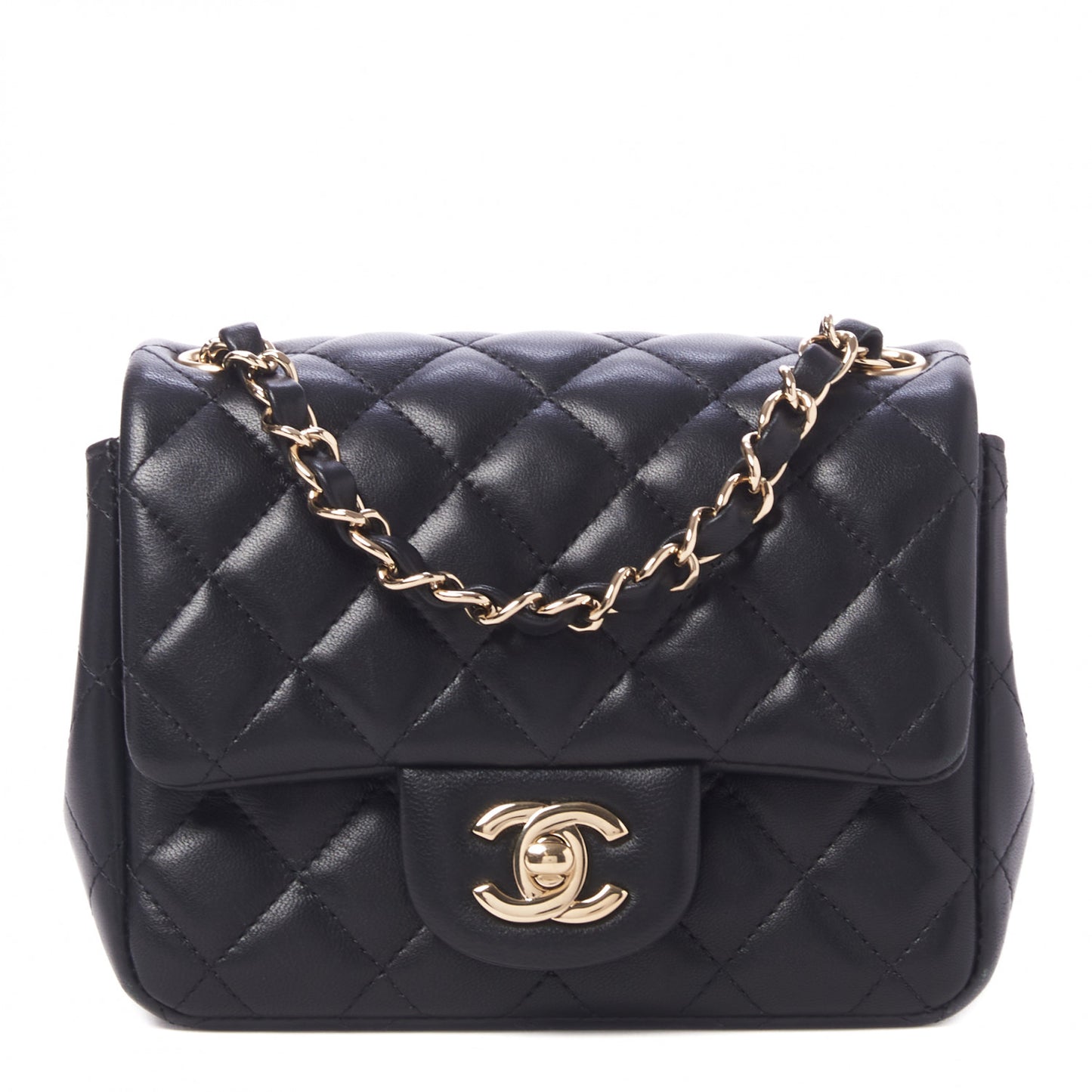 Lambskin Quilted Mini Square Flap Black