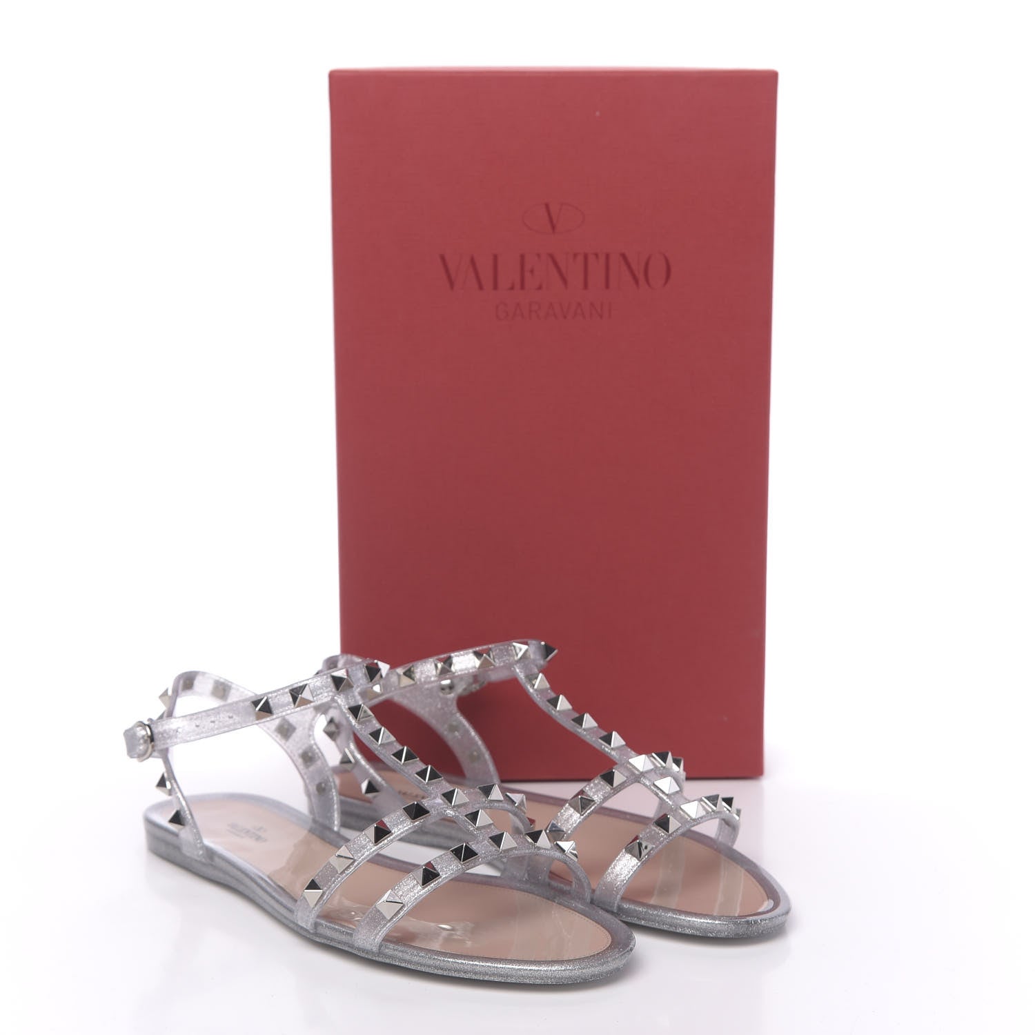 Valentino Garavani PVC Jelly Glitter Rockstud Caged Sandals 38 SIlver 8 of 8