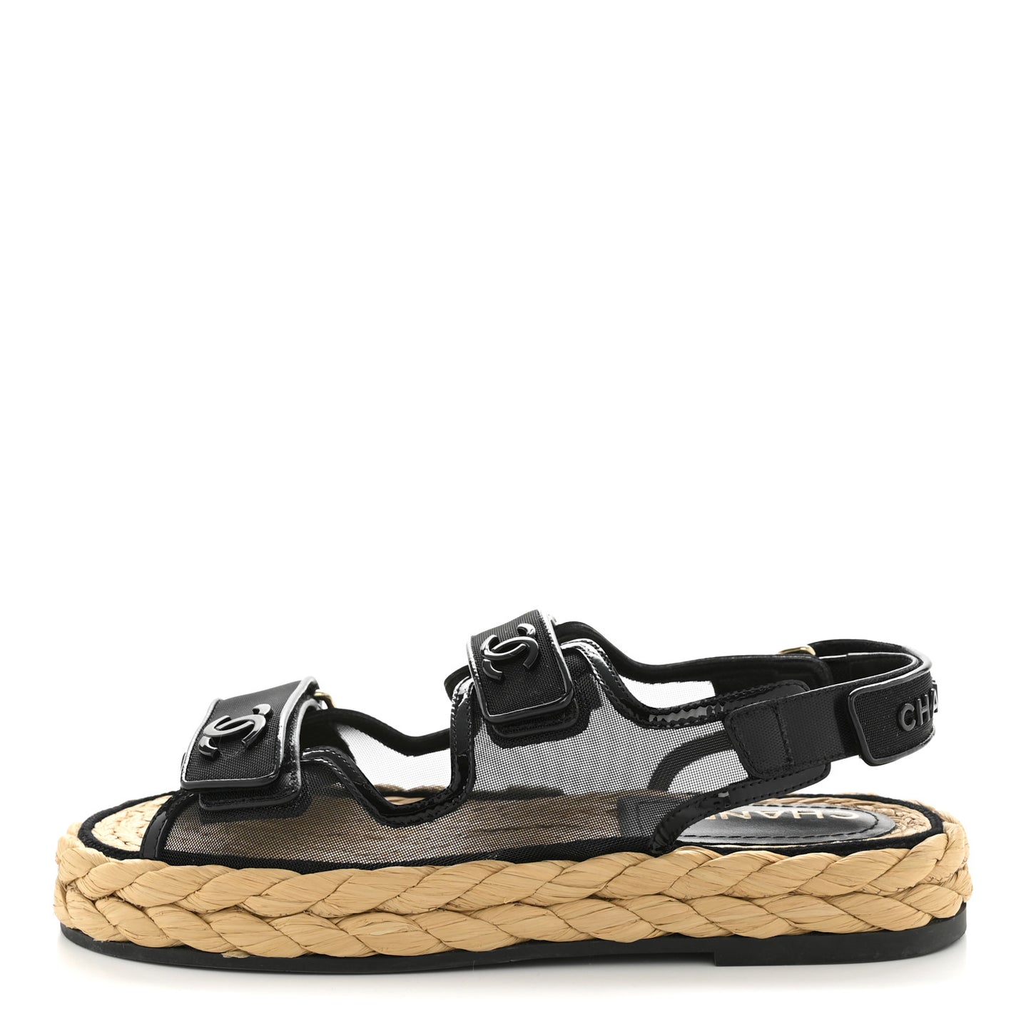 Mesh Patent Calfskin Velcro Dad Sandals 36.5 Black