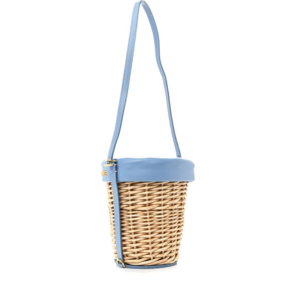Jacquemus Wicker Calfskin Le Panier Seau Bucket Bag Blue 3 of 10