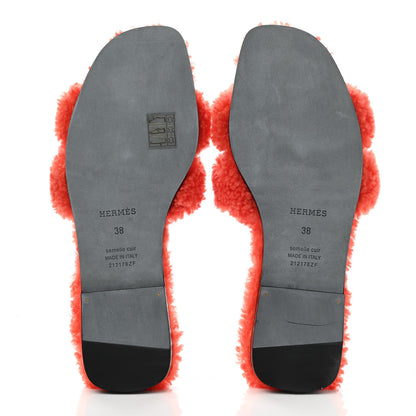 Hermes Woolskin Oran Sandals 38 Orange 5 of 7