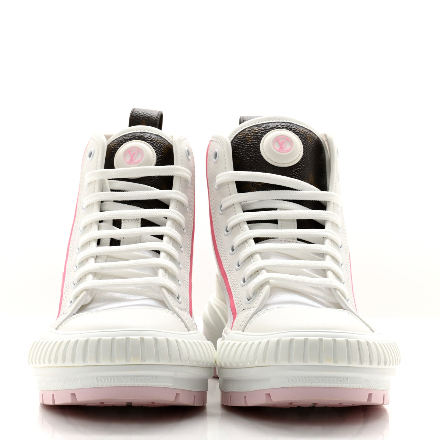 Canvas Monogram LV Squad Sneaker Boots 37.5 White Pink