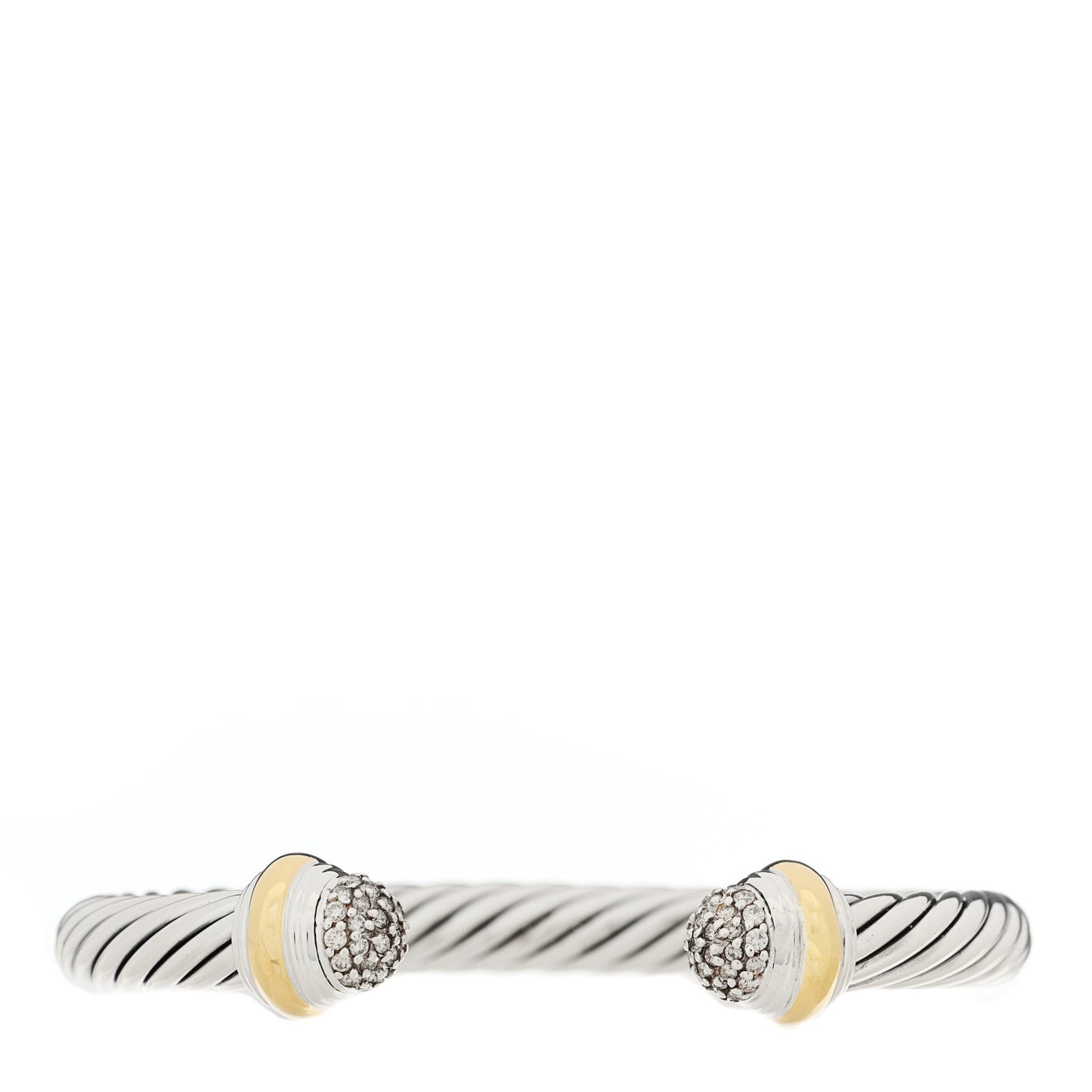 Sterling Silver 18K Yellow Gold Diamond Pave 7mm Cable Classics Bracelet