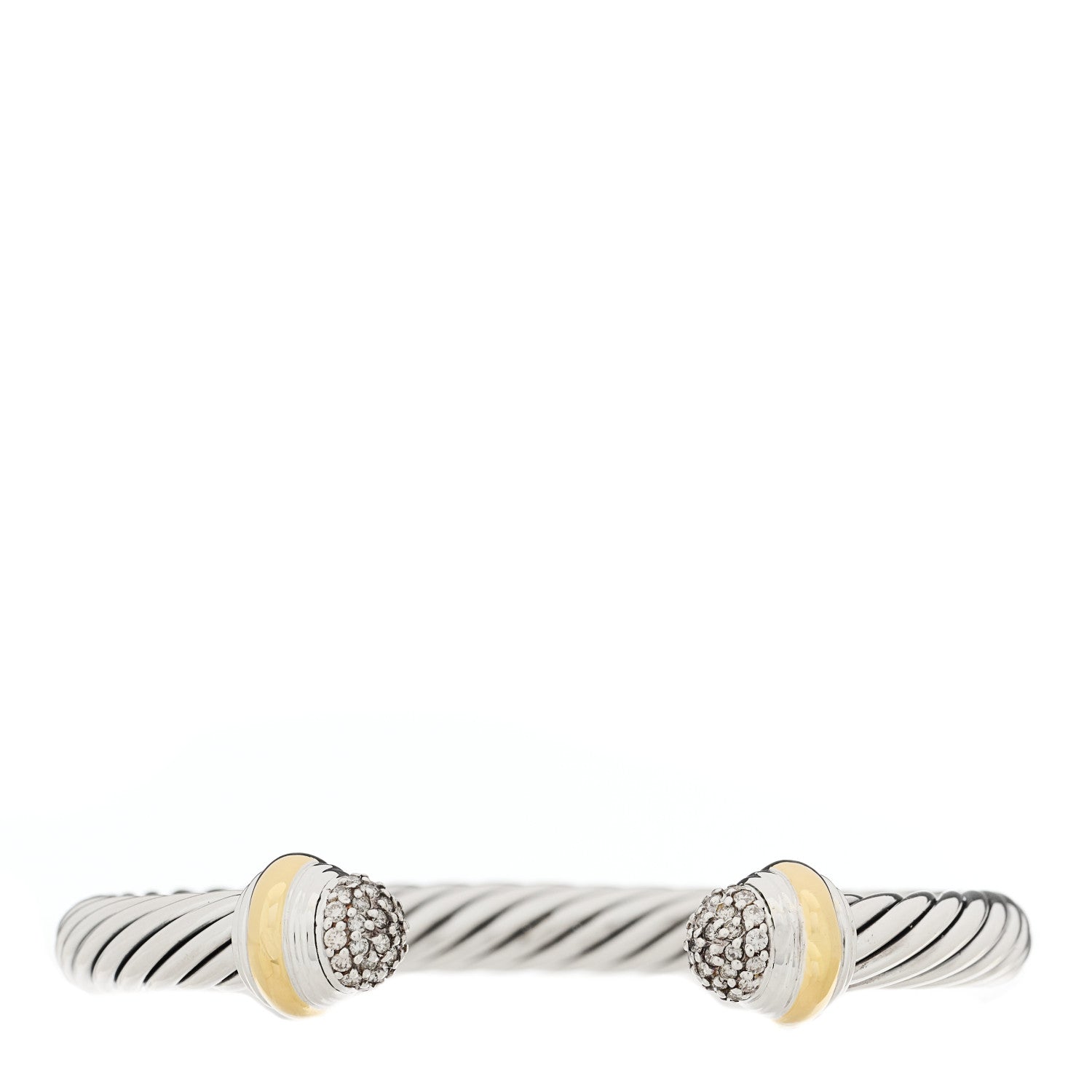 David Yurman Sterling Silver 18K Yellow Gold Diamond Pave 7mm Cable Classics Bracelet 1 of 3