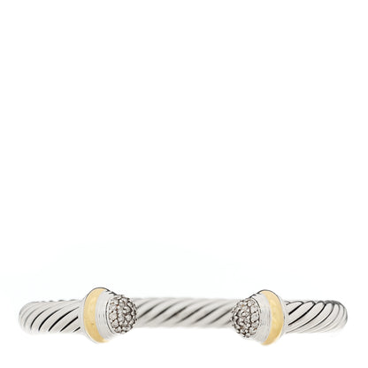 David Yurman Sterling Silver 18K Yellow Gold Diamond Pave 7mm Cable Classics Bracelet 1 of 3