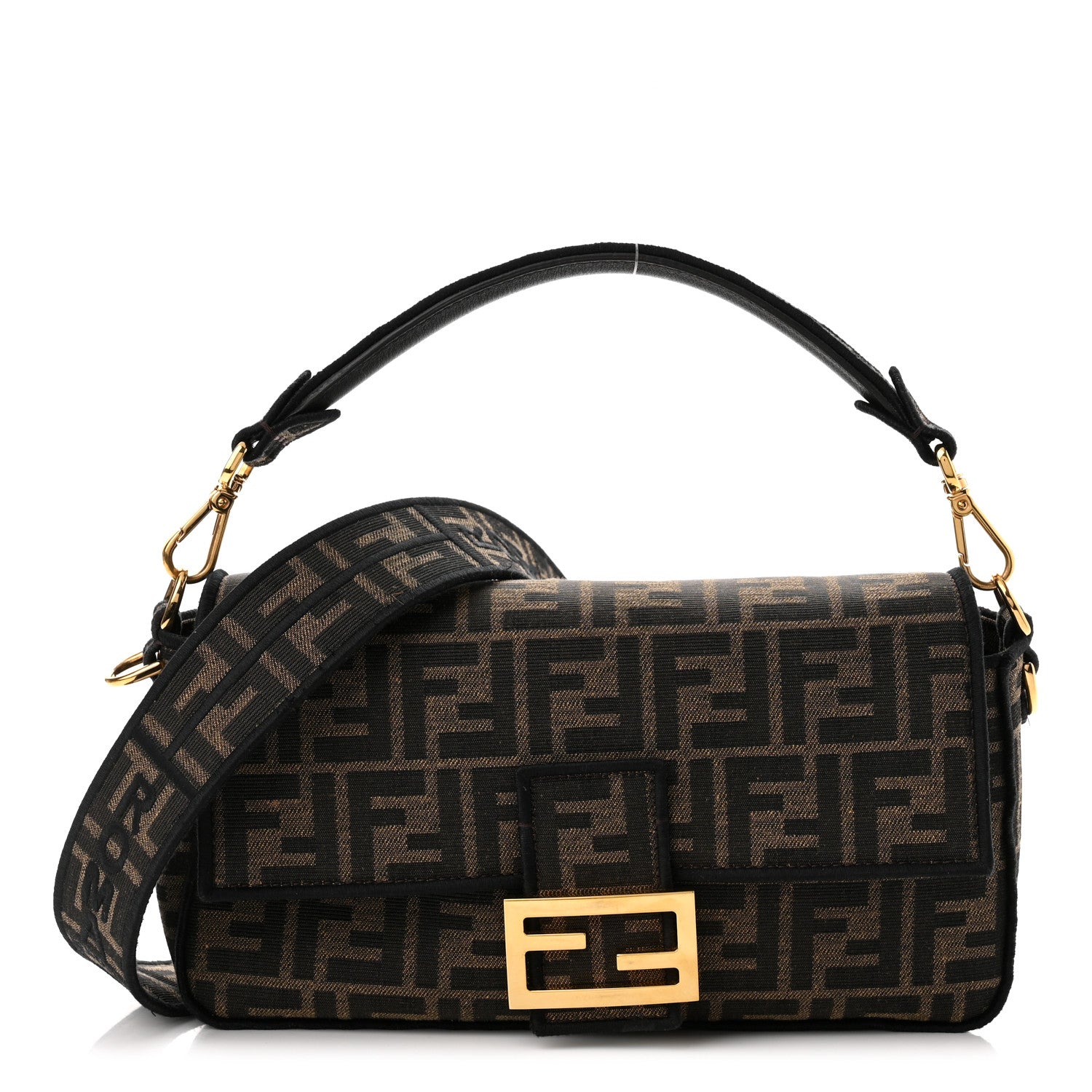 Fendi Fabric Jacquard FF 1974 Medium Baguette Tobacco Moro Black 1 of 9
