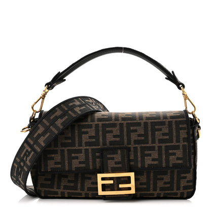 Fendi Fabric Jacquard FF 1974 Medium Baguette Tobacco Moro Black 1 of 9