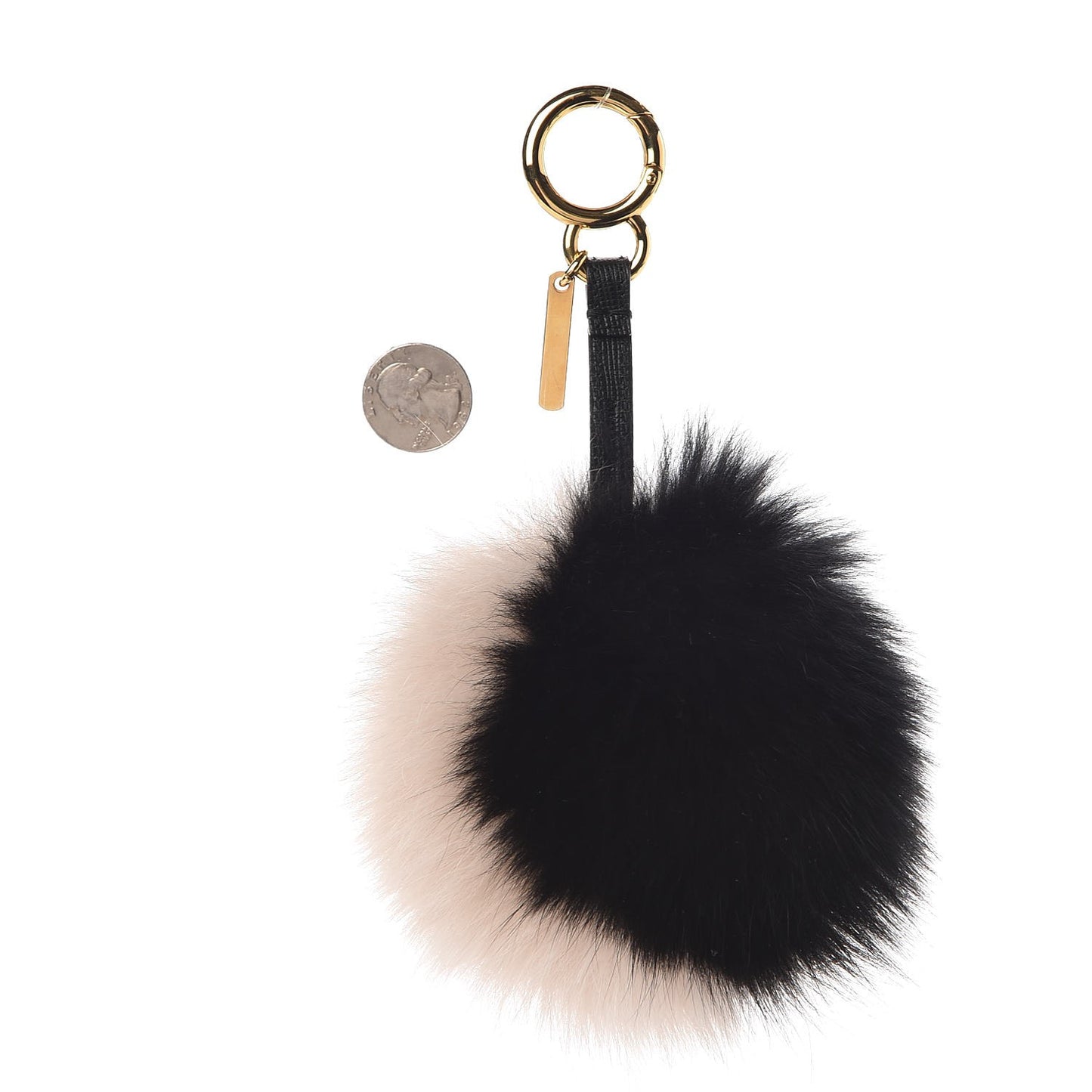 Fox Fur Pom Pom Bag Charm Black Beige