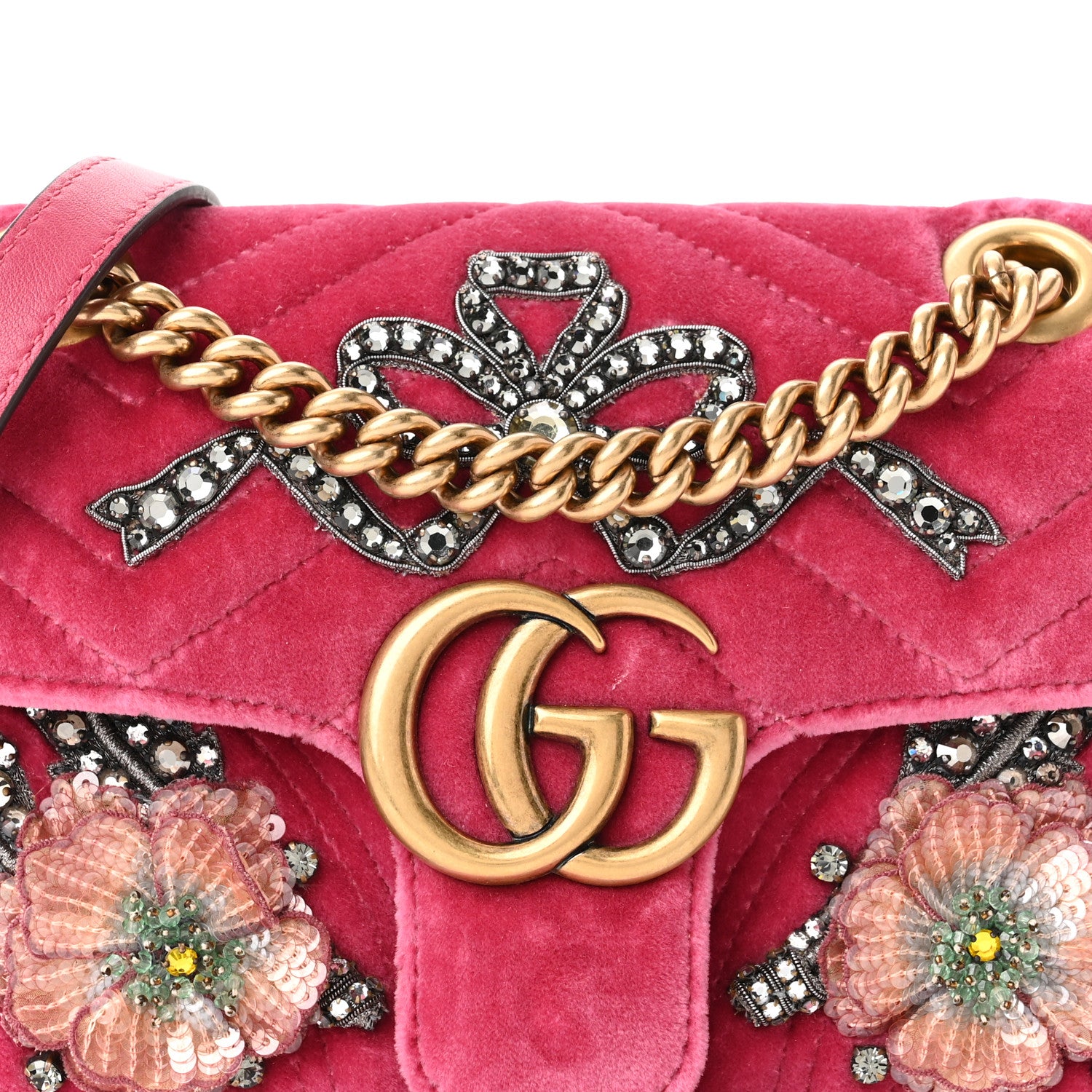 Gucci Velvet Matelasse Embroidered Mini GG Marmont Shoulder Bag Light Raspberry Rose 8 of 11
