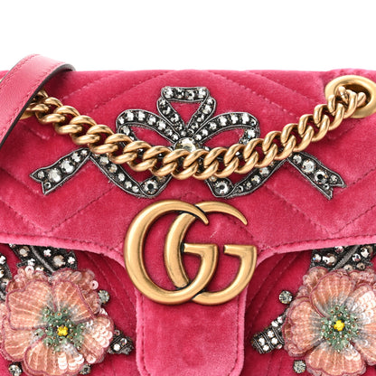 Gucci Velvet Matelasse Embroidered Mini GG Marmont Shoulder Bag Light Raspberry Rose 8 of 11