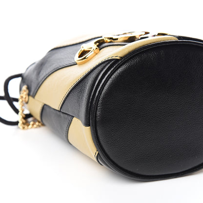 Gucci Calfskin Diagonal Striped Mini Zumi Bucket Bag Black Beige 7 of 10