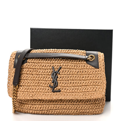 Saint Laurent Raffia Calfskin Monogram Medium Niki Chain Satchel Natural 11 of 11