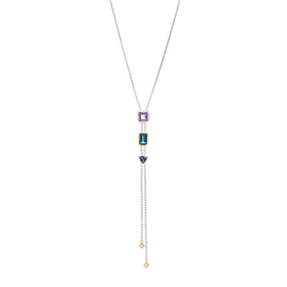 David Yurman Sterling Silver 18K Yellow Gold Diamond Amethyst Hampton Blue Topaz Iolite Novella Y Necklace 1 of 5