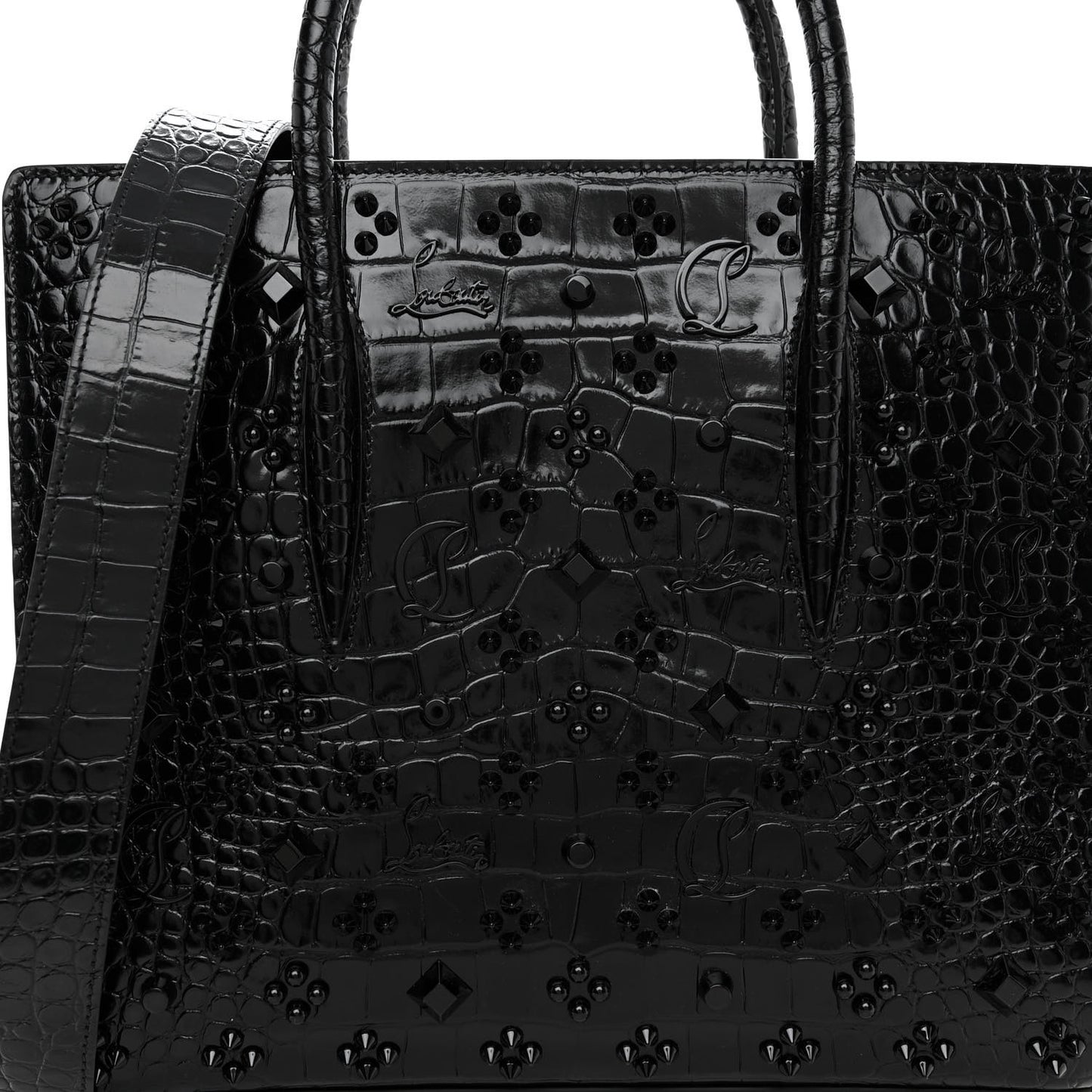 Calfskin Crocodile Embossed Studded Medium Paloma S Black