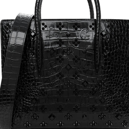 Christian Louboutin Calfskin Crocodile Embossed Studded Medium Paloma S Black 8 of 10