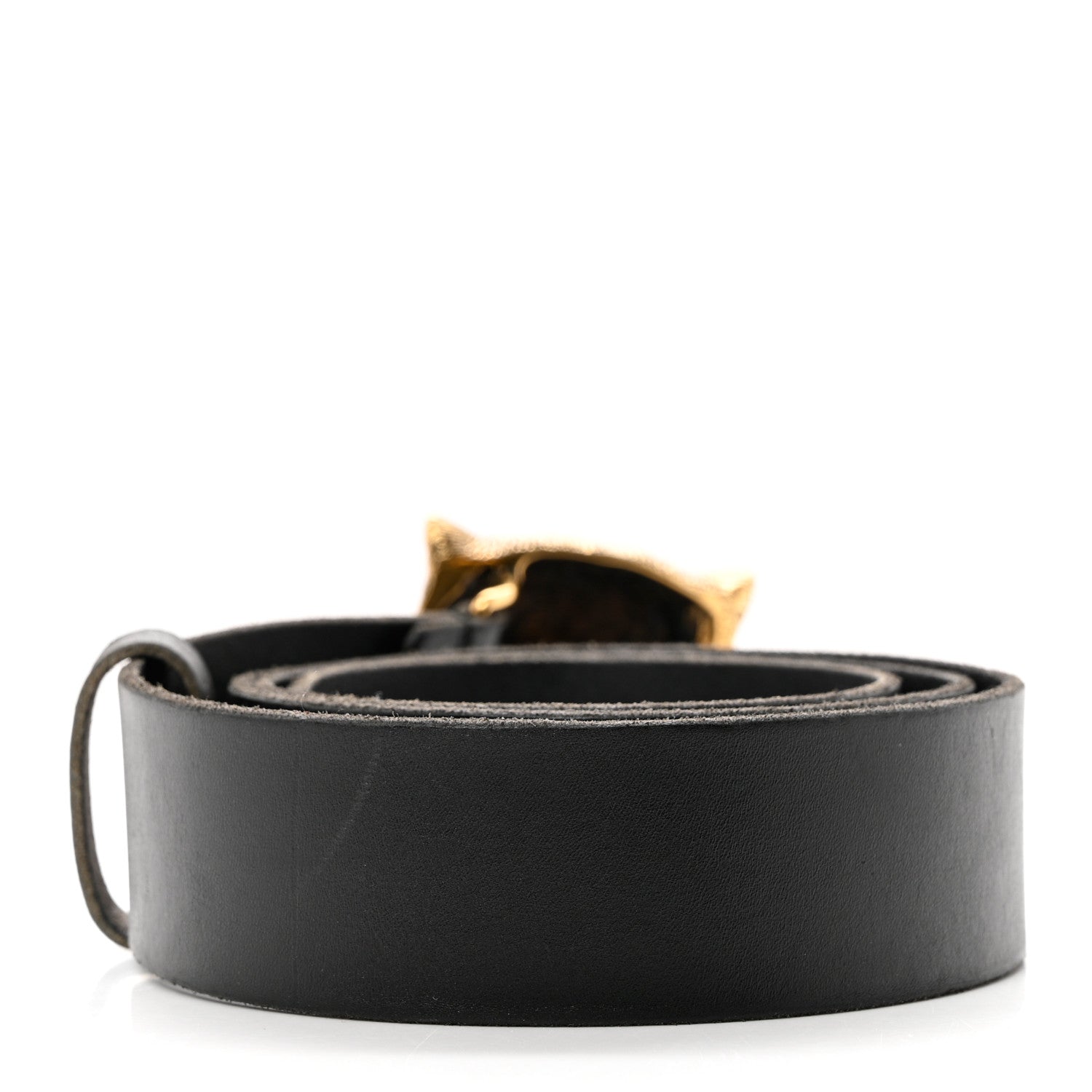 Gucci Calfskin Brass Feline Buckle Belt 95 38 Black 2 of 5