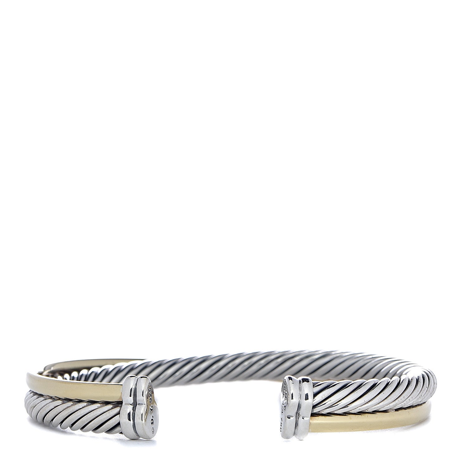 David Yurman Sterling Silver 18K Yellow Gold 5mm Crossover Cuff Bracelet 3 of 4