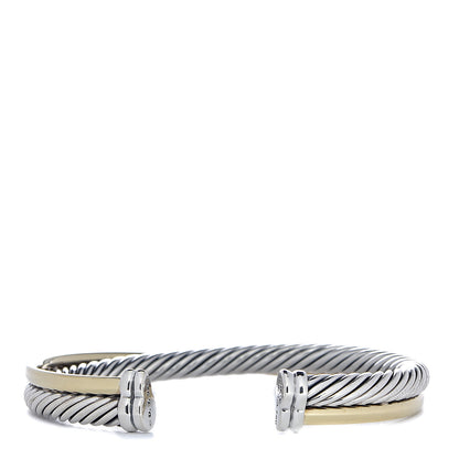 David Yurman Sterling Silver 18K Yellow Gold 5mm Crossover Cuff Bracelet 3 of 4