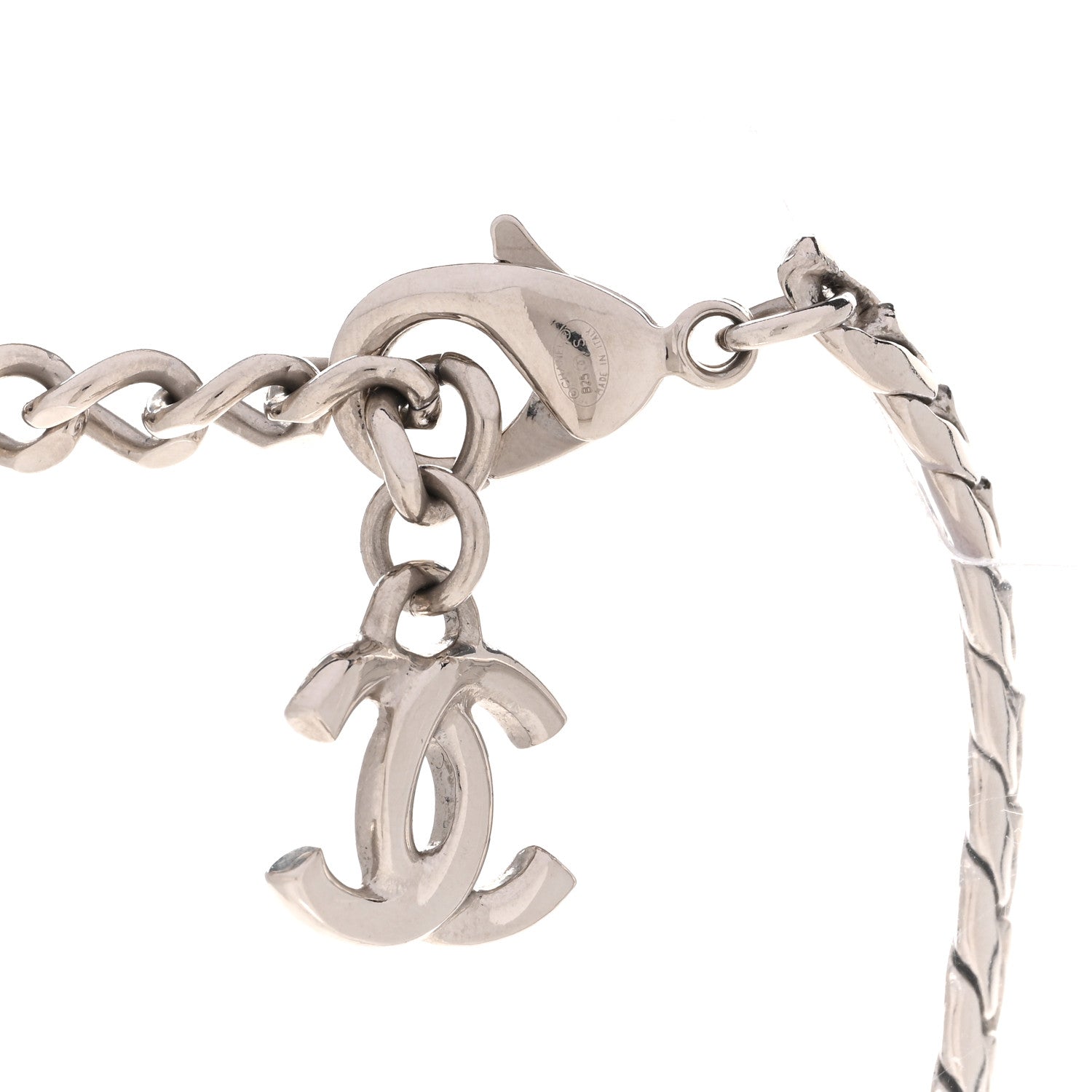 Chanel Metal Crystal CC Choker Necklace Silver 5 of 6
