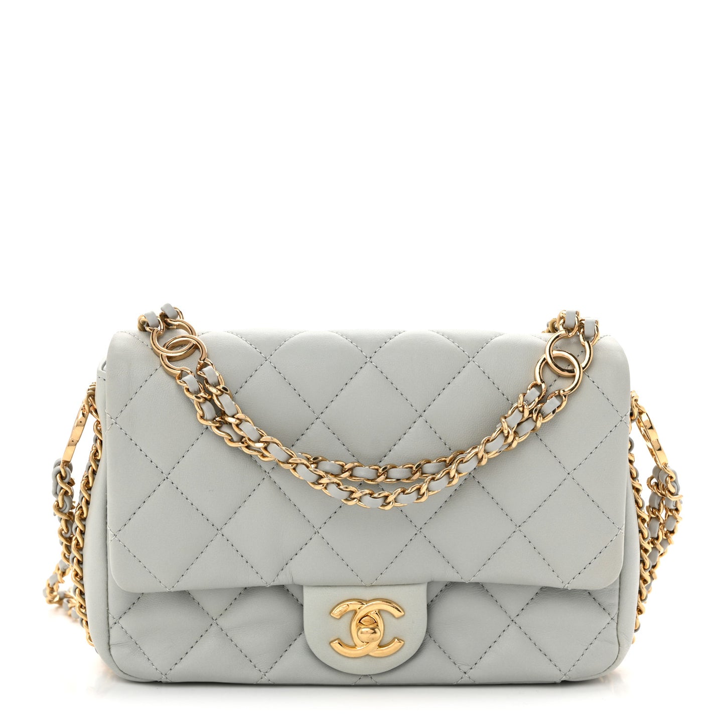 Lambskin Quilted Mini CC You Flap Light Grey