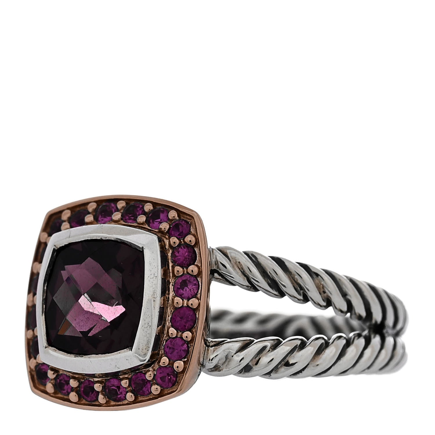 David Yurman Sterling Silver 18K Rose Gold Pink Sapphire Garnet 7mm Petite Albion Ring 52 6 3 of 5