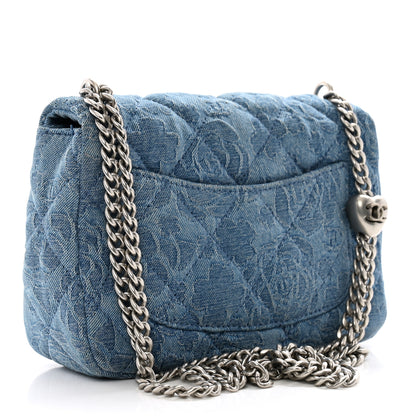 Chanel Denim Quilted Camellia Sweetheart Mini Flap Blue 3 of 11
