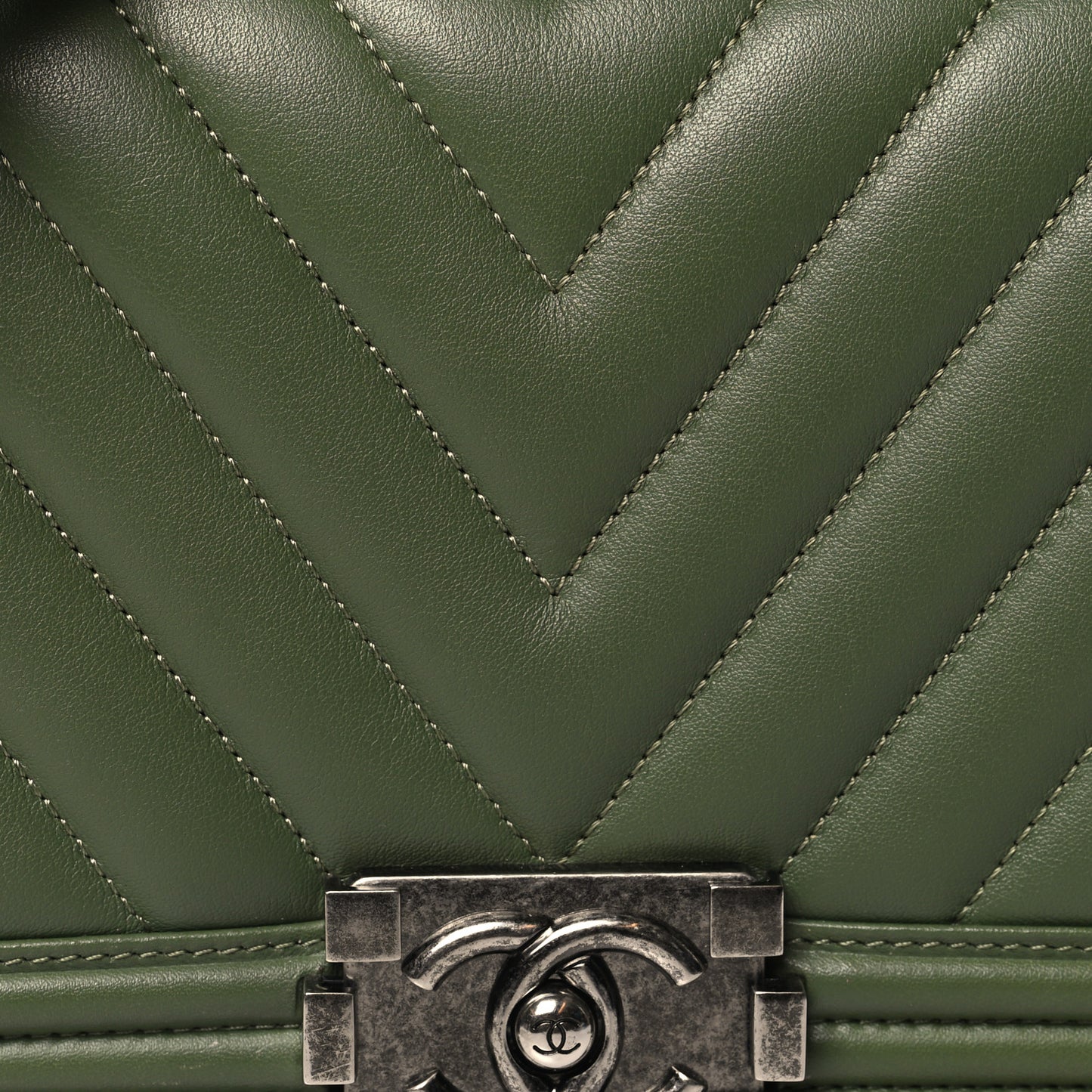Calfskin Chevron Quilted Medium Boy Flap Dark Green