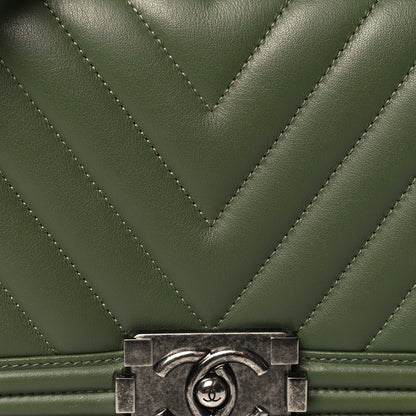 Chanel Calfskin Chevron Quilted Medium Boy Flap Dark Green 8 of 10