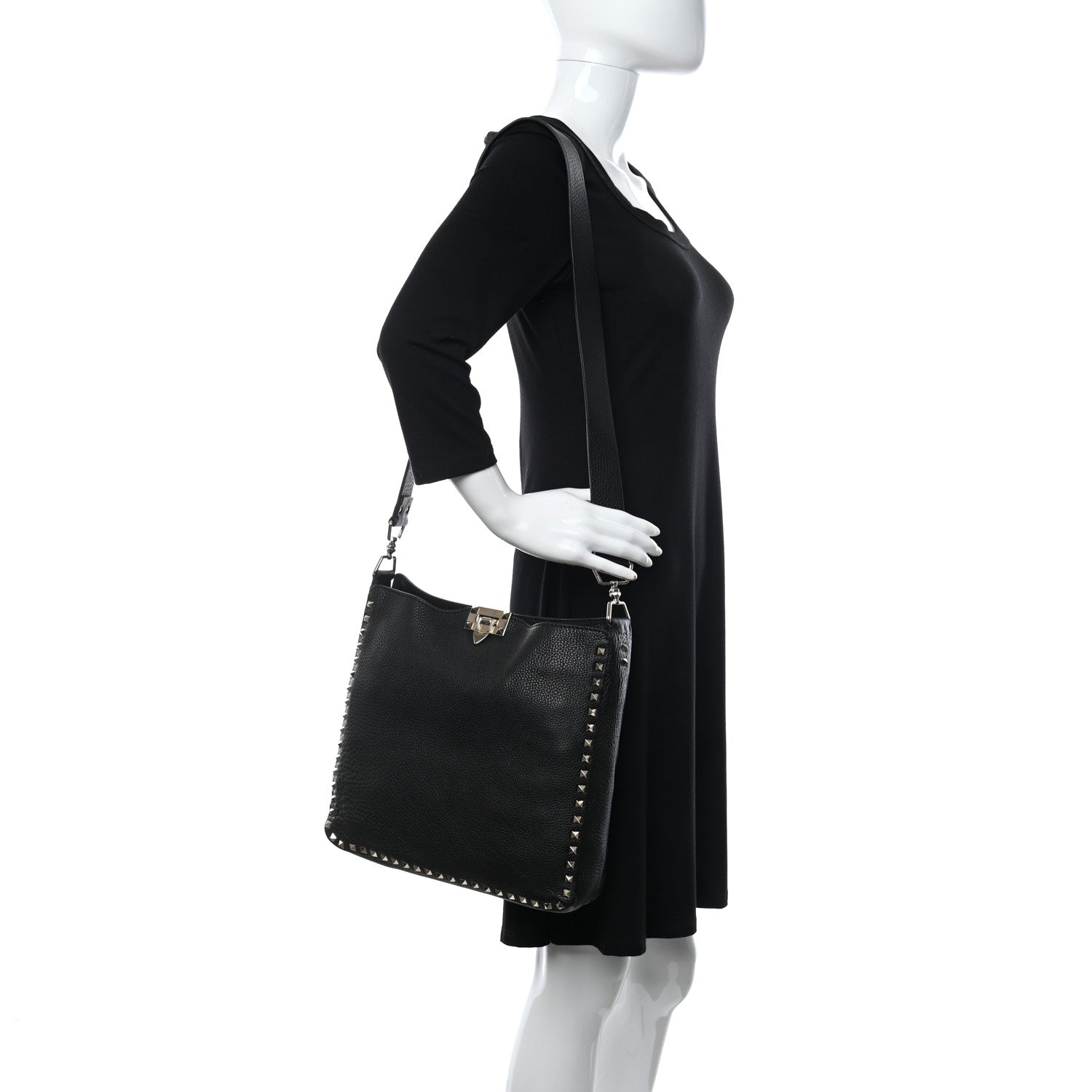 Valentino Garavani Pebbled Calfskin Large Rockstud Flip-Lock Messenger Bag Black 2 of 10