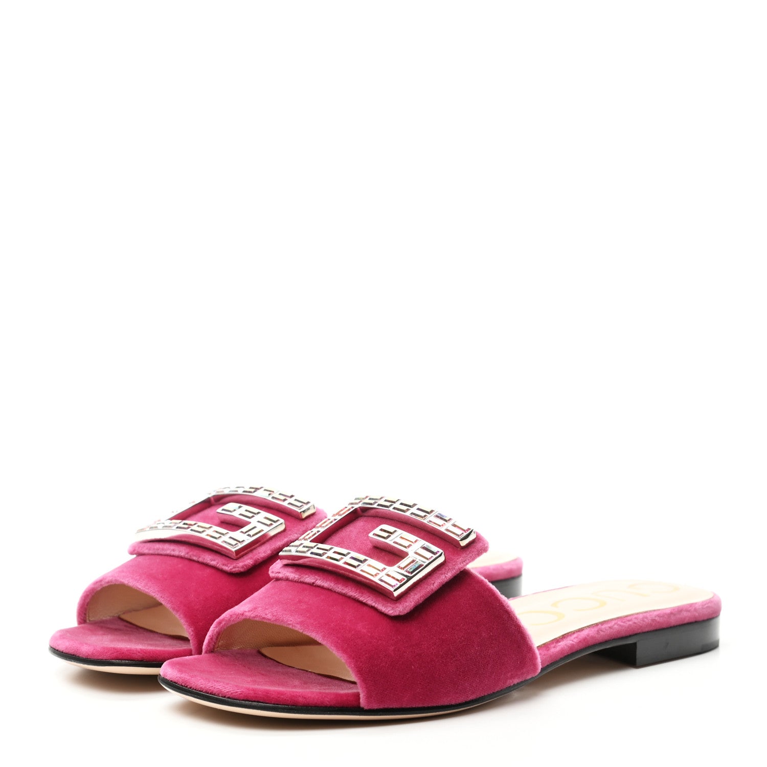 Gucci Velvet Crystal Square G Madelyn Slide Sandals 37 Light Raspberry Rose 3 of 9