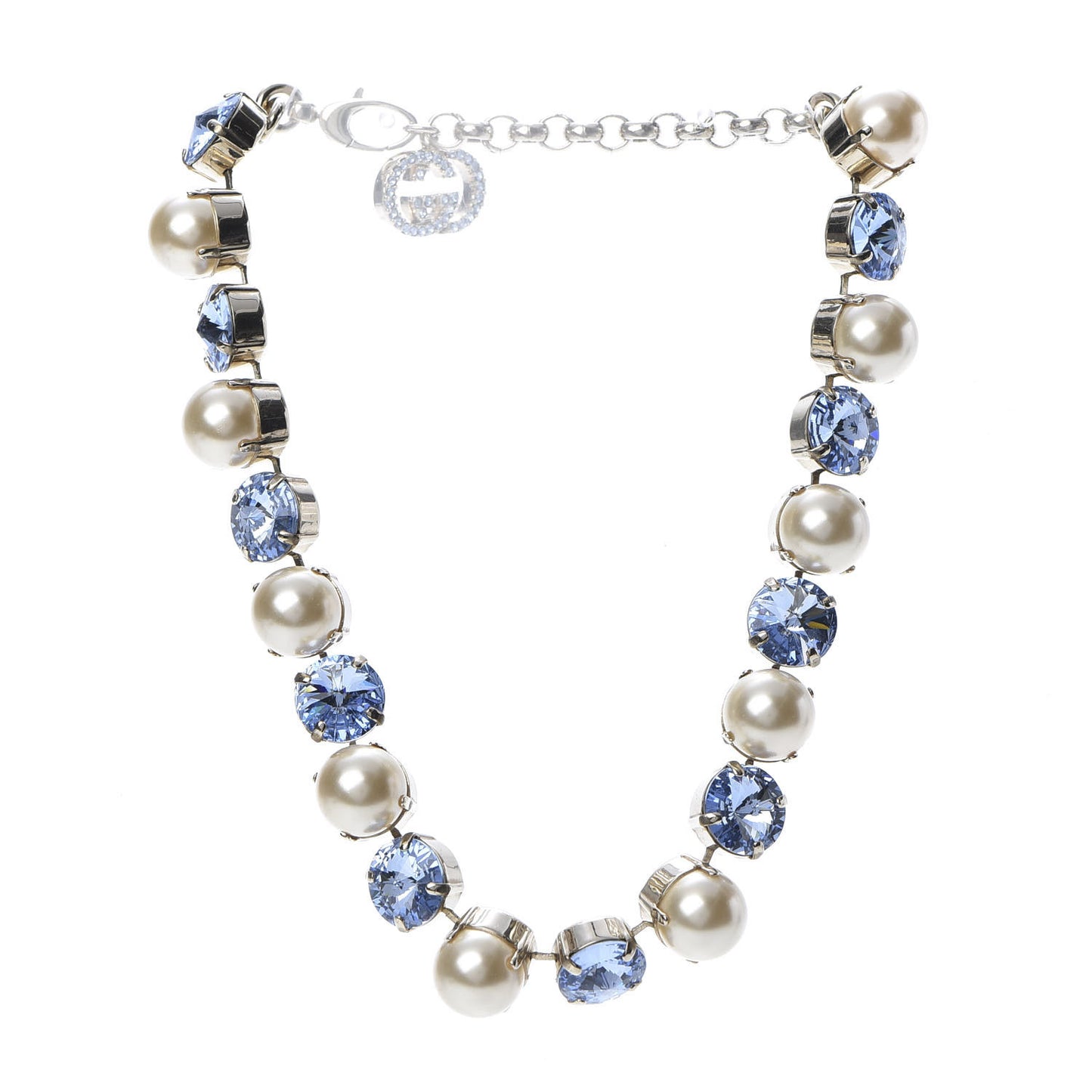 Crystal Pearl Necklace Aged Gold Blue