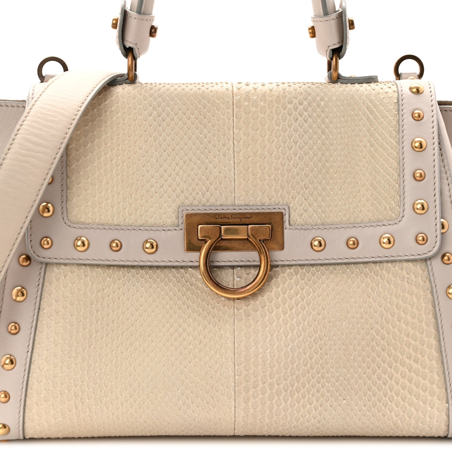 Snakeskin Studded Medium Sofia Satchel Beige White