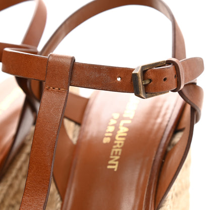Saint Laurent Calfskin 85 Platform Espadrille Wedge Sandals 38.5 Brown 4 of 9