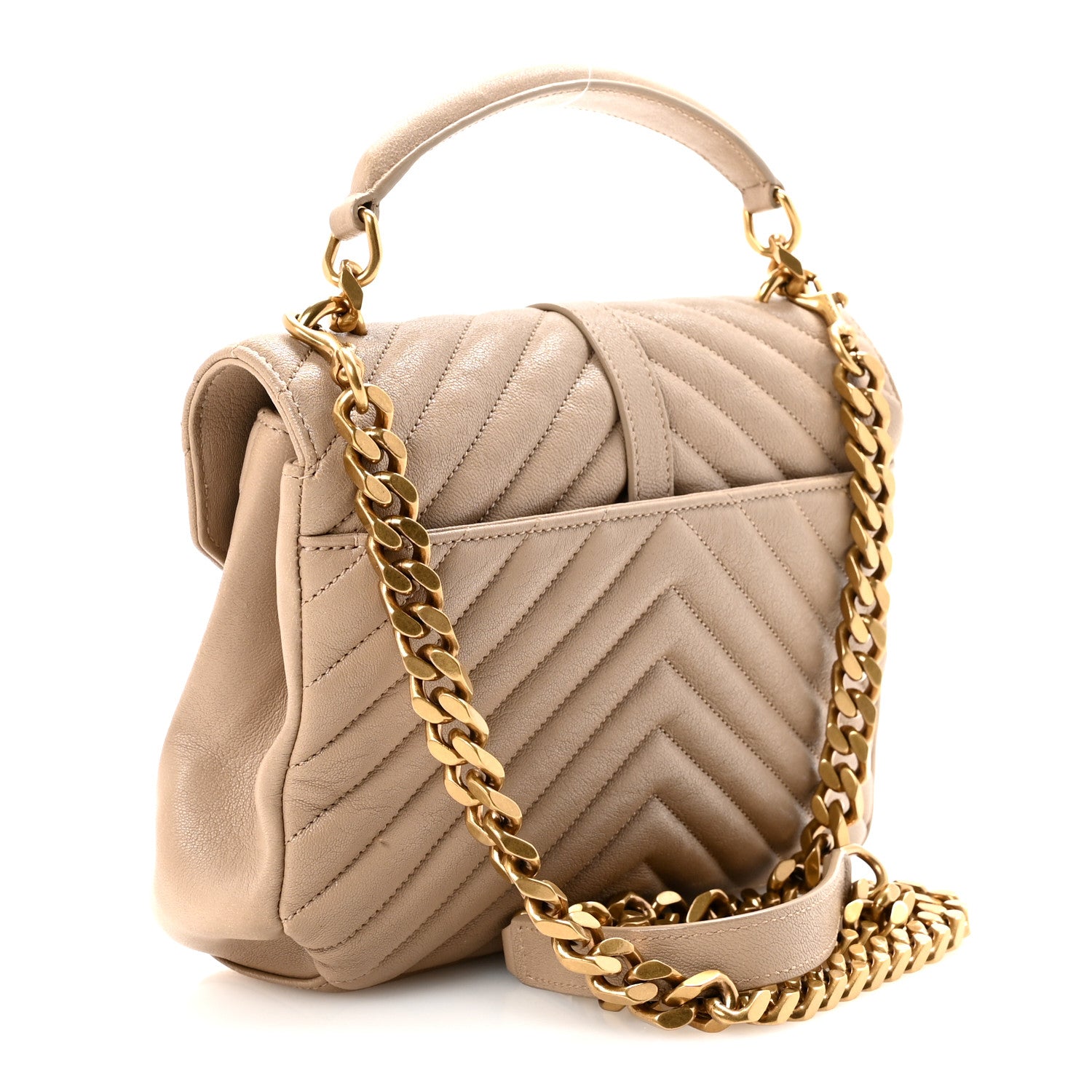 Saint Laurent Sheepskin Matelasse Chevron Monogram Medium College Bag Greyish Brown 3 of 9