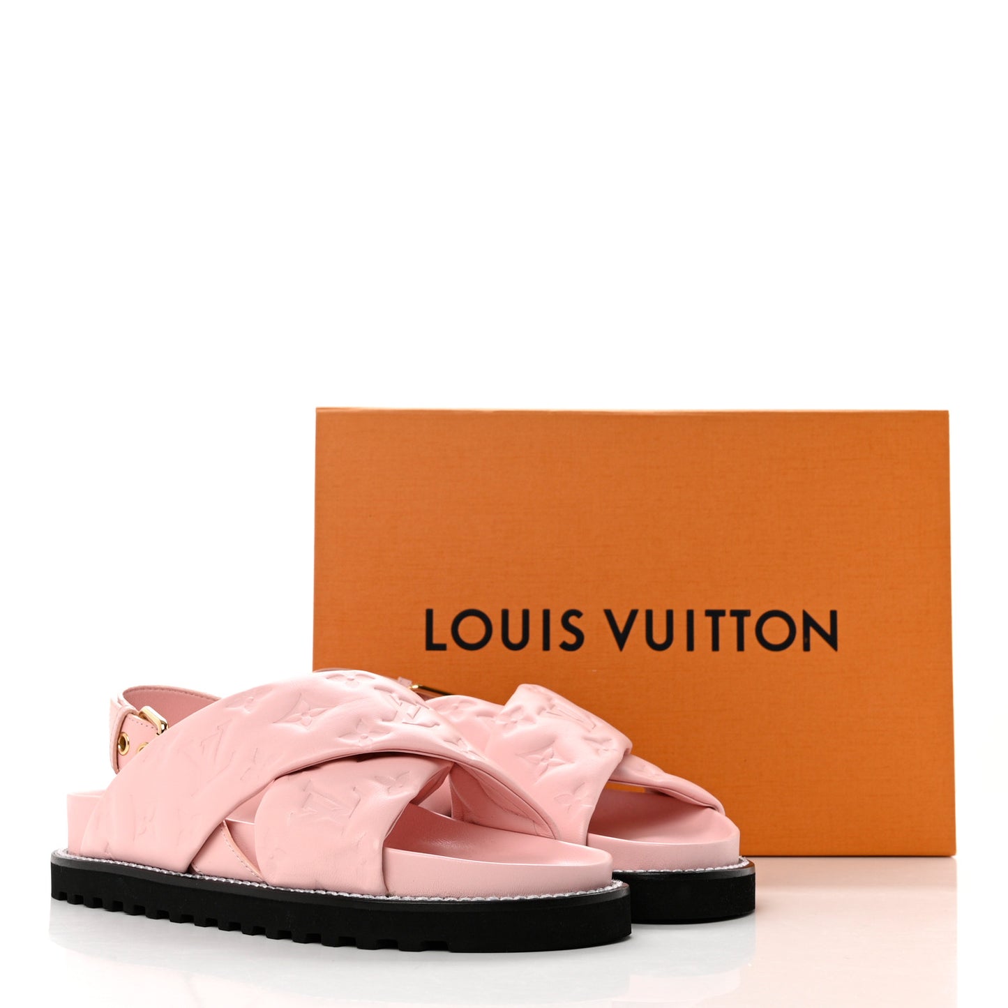 Lambskin Monogram Embossed Paseo Flat Comfort Sandals 38 Rose Clair