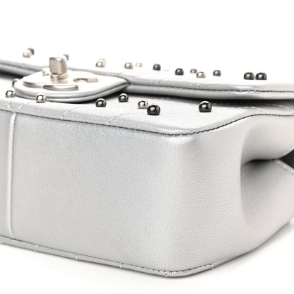 Chanel Metallic Lambskin Chevron Quilted Studded Mini Rectangular Flap Silver 9 of 10