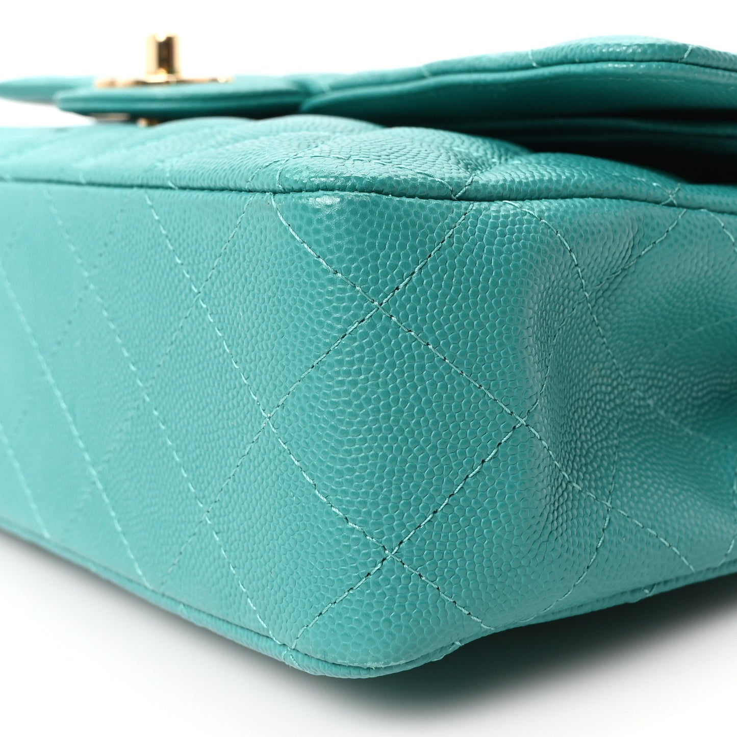 Caviar Quilted Medium Double Flap Turquoise