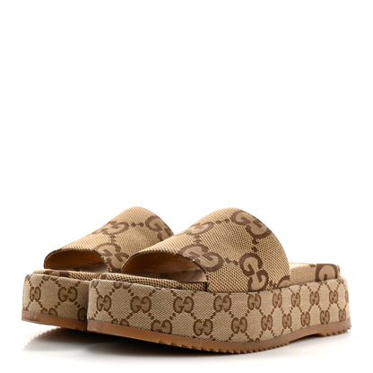 Gucci Monogram Maxi GG Angelina Platform 55mm Slide Sandals 38.5 Camel Ebony 4 of 10