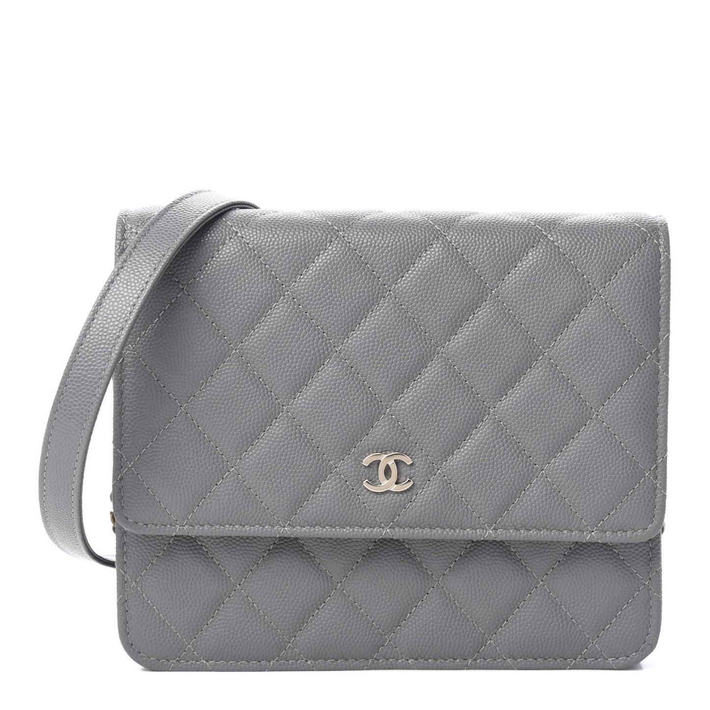Caviar Quilted Square Wallet On Chain WOC Grey