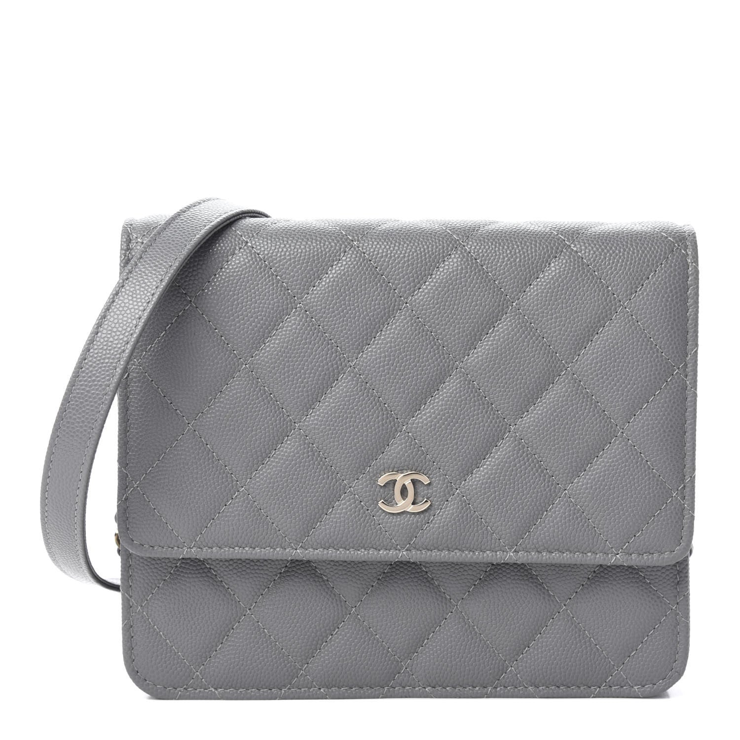 Chanel Caviar Quilted Square Wallet On Chain WOC Grey 1 of 11