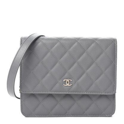 Chanel Caviar Quilted Square Wallet On Chain WOC Grey 1 of 11