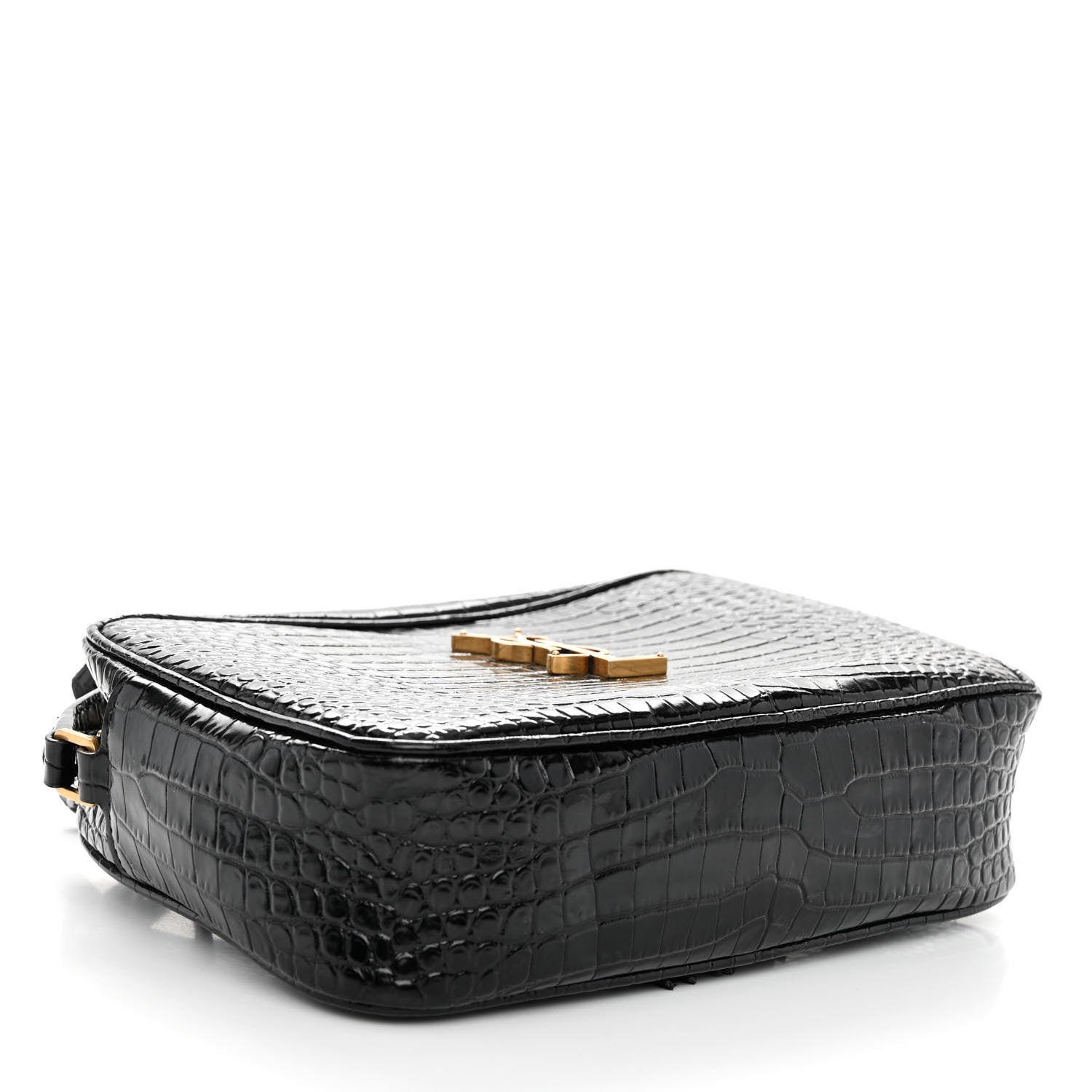 Saint Laurent Patent Calfskin Crocodile Embossed Monogram Lou Camera Bag Black 4 of 9