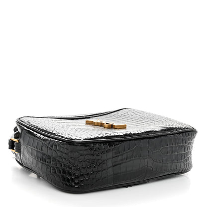 Saint Laurent Patent Calfskin Crocodile Embossed Monogram Lou Camera Bag Black 4 of 9