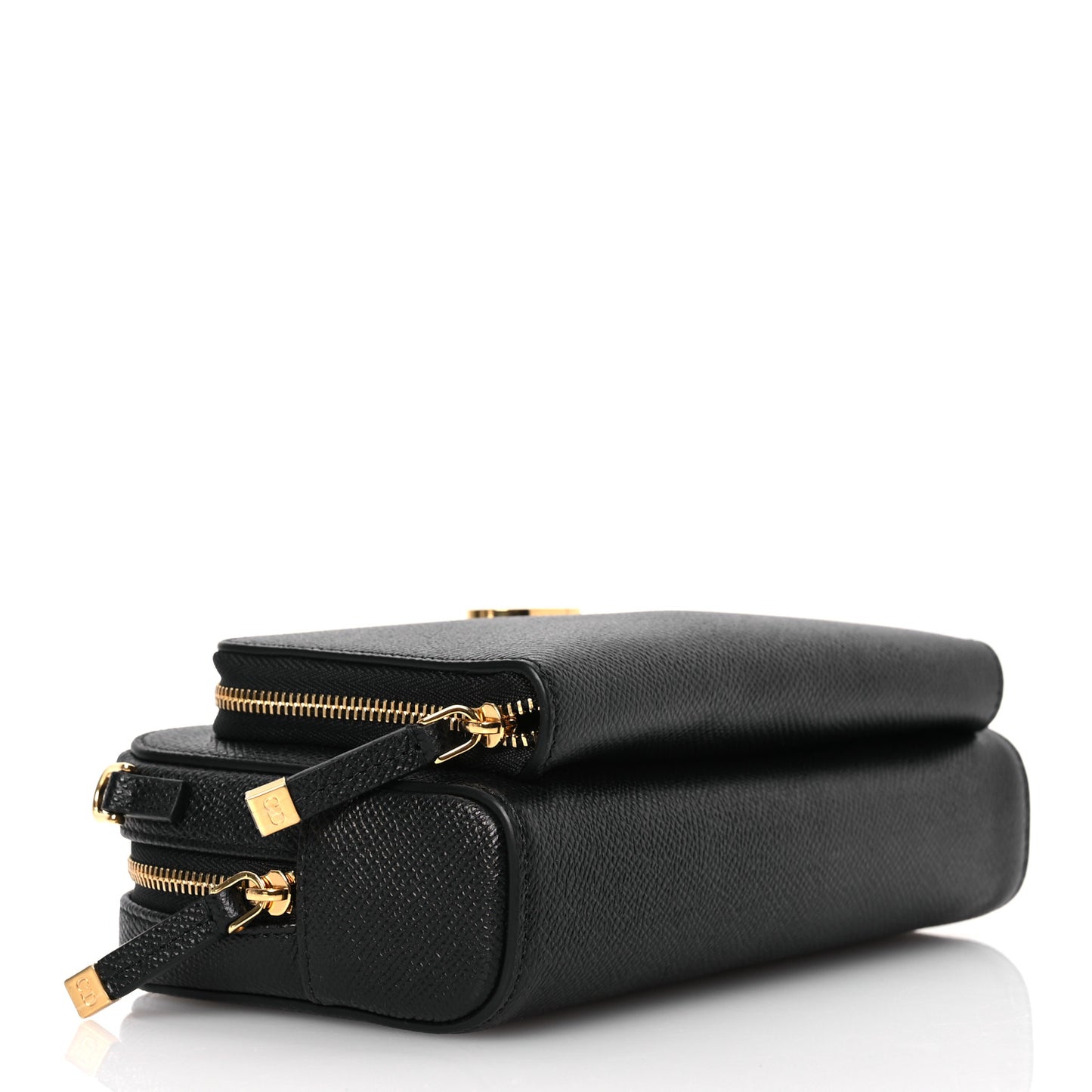 Grained Calfskin Caro Double Pouch Black