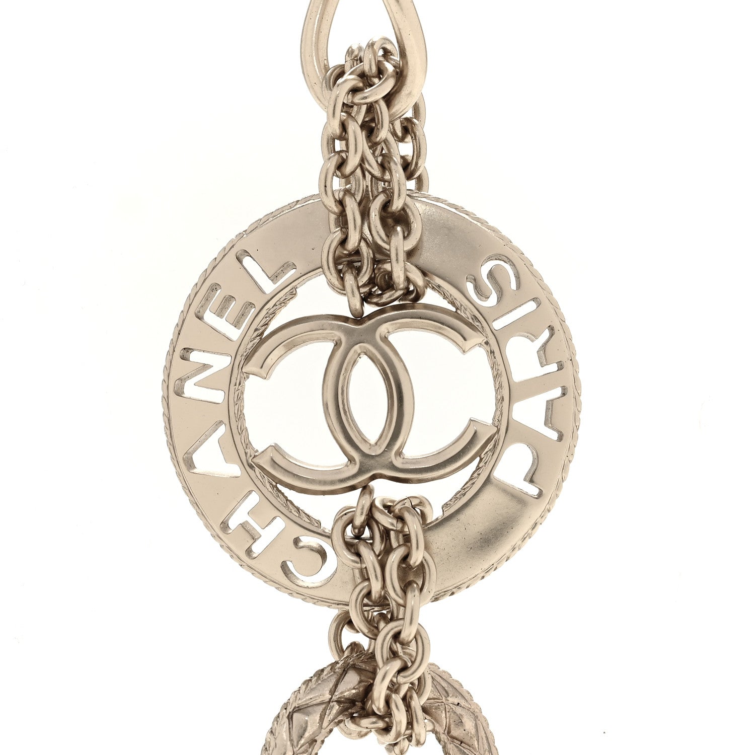 Chanel Metal Pearl Chain CC Paris Pendant Long Necklace Light Gold 4 of 6