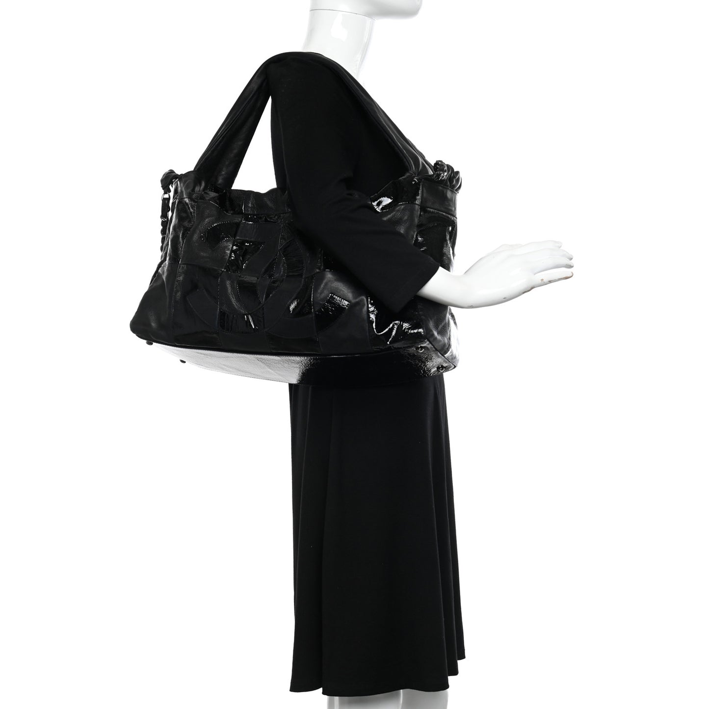 Lambskin Patent Calfskin Brooklyn Patchwork Hobo Black
