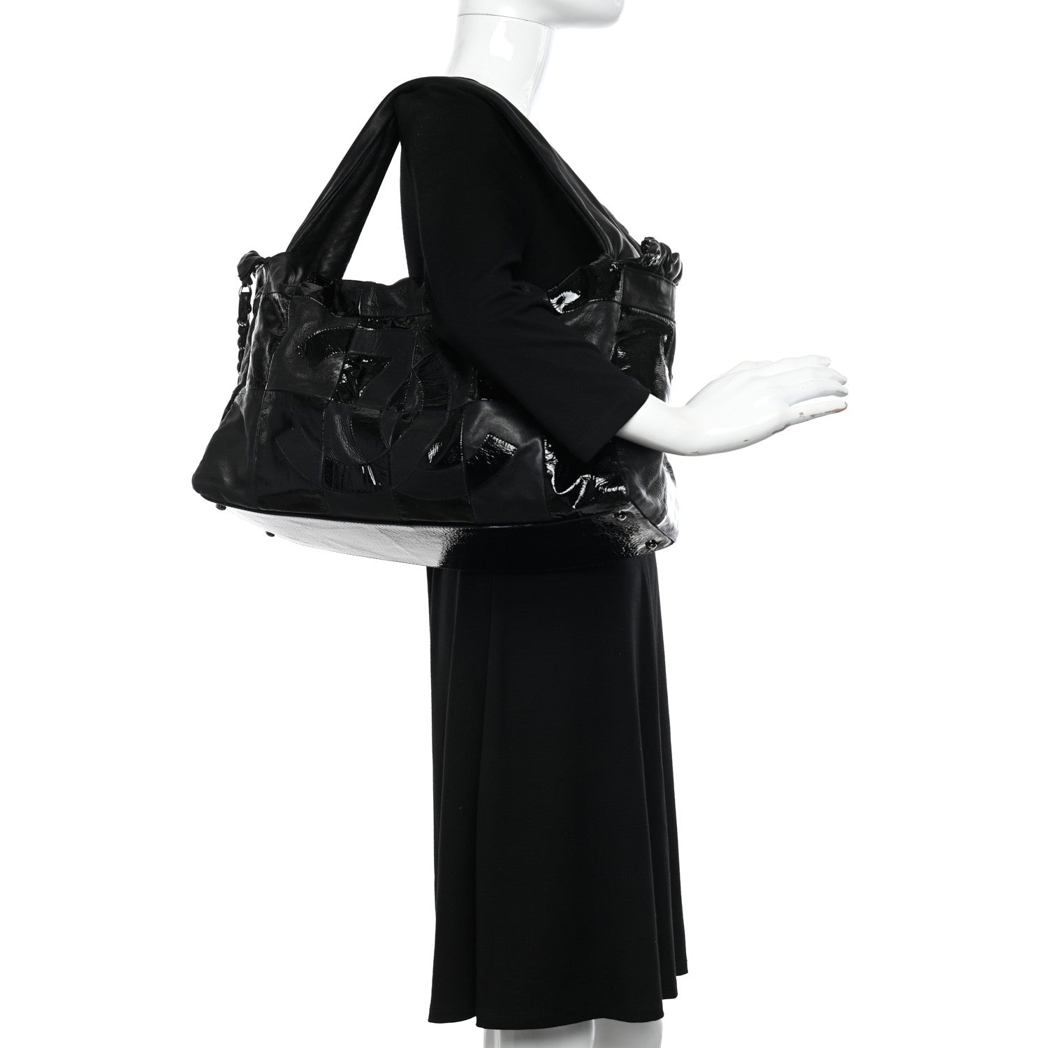 Chanel Lambskin Patent Calfskin Brooklyn Patchwork Hobo Black 2 of 11